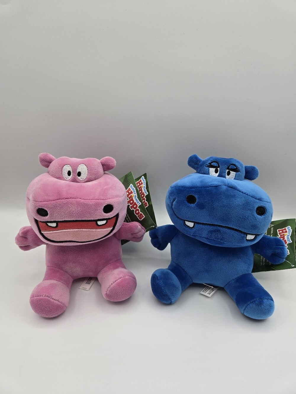 NEW Hasbro Hungry Hippos Set Of 2 Plush Pink Berry Potamus Blue Sweetie Potamus